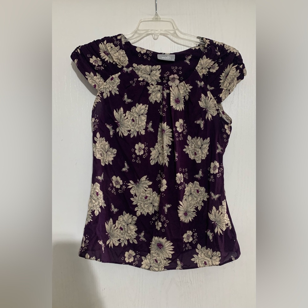 Wallis Purple Floral Cap Sleeve Blouse